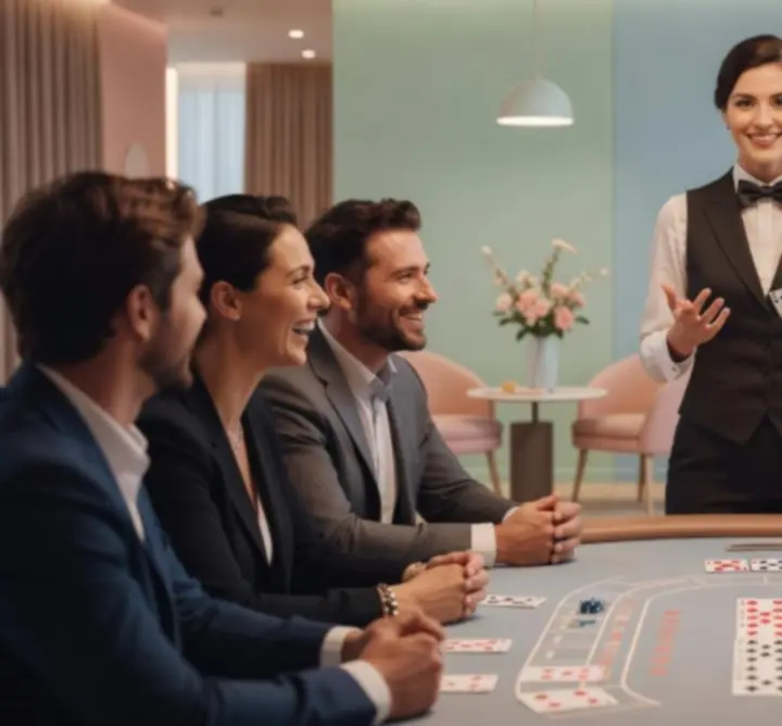 Animateur croupier gérant une table de jeu récréatif lors d'un événement privé