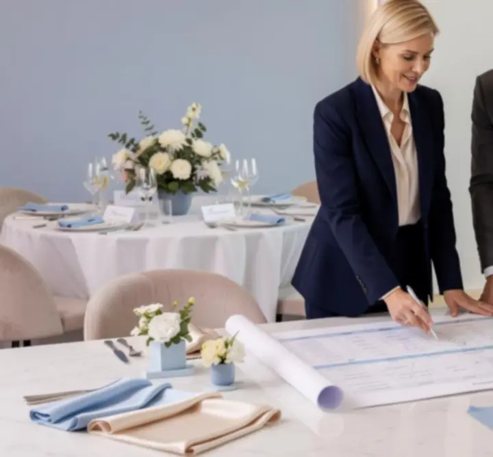 Planification d'un événement récréatif mobile avec mise en scène des tables et du parcours invité
