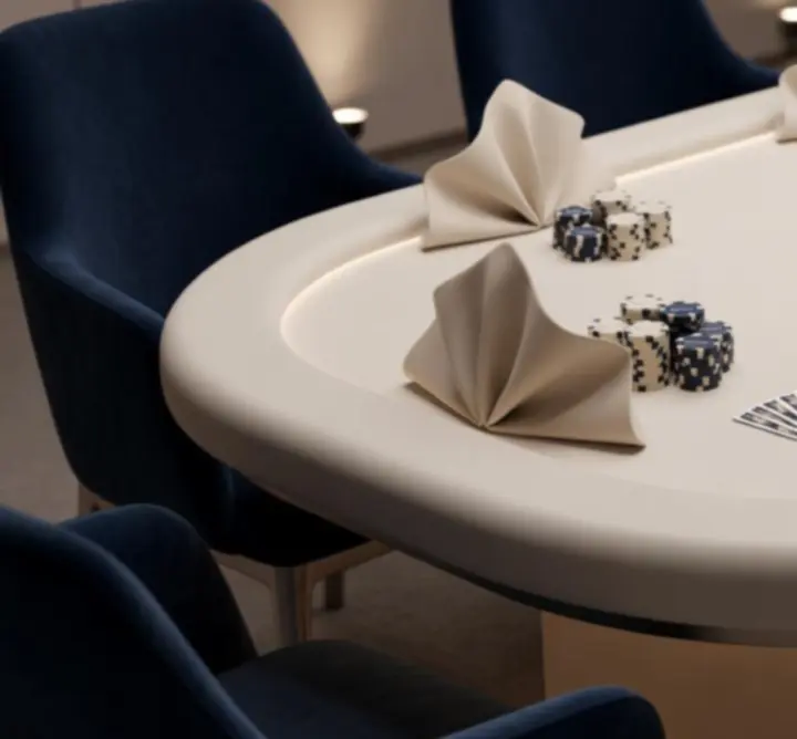 Tables de poker événementielles élégantes avec nappes raffinées et jetons