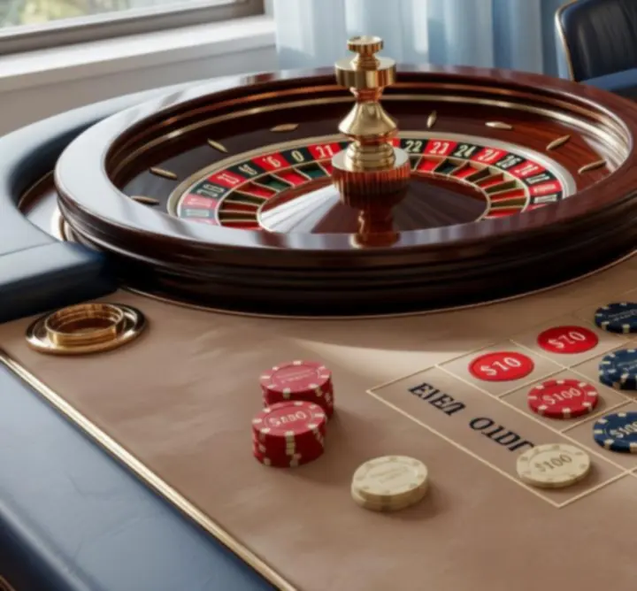 Table de roulette premium avec feutre ivoire et jetons colorés